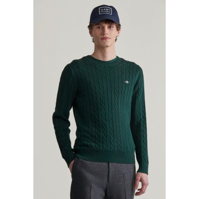 Gant Cotton Cable C-neck zelená – Zboží Mobilmania