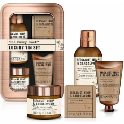 Baylis & Harding Fuzzy Duck Men's Hemp, Bergamot & Sandalwood set 4ks pánská dárková sada v plechu Konopí, Bergamot a Santalové dřevo