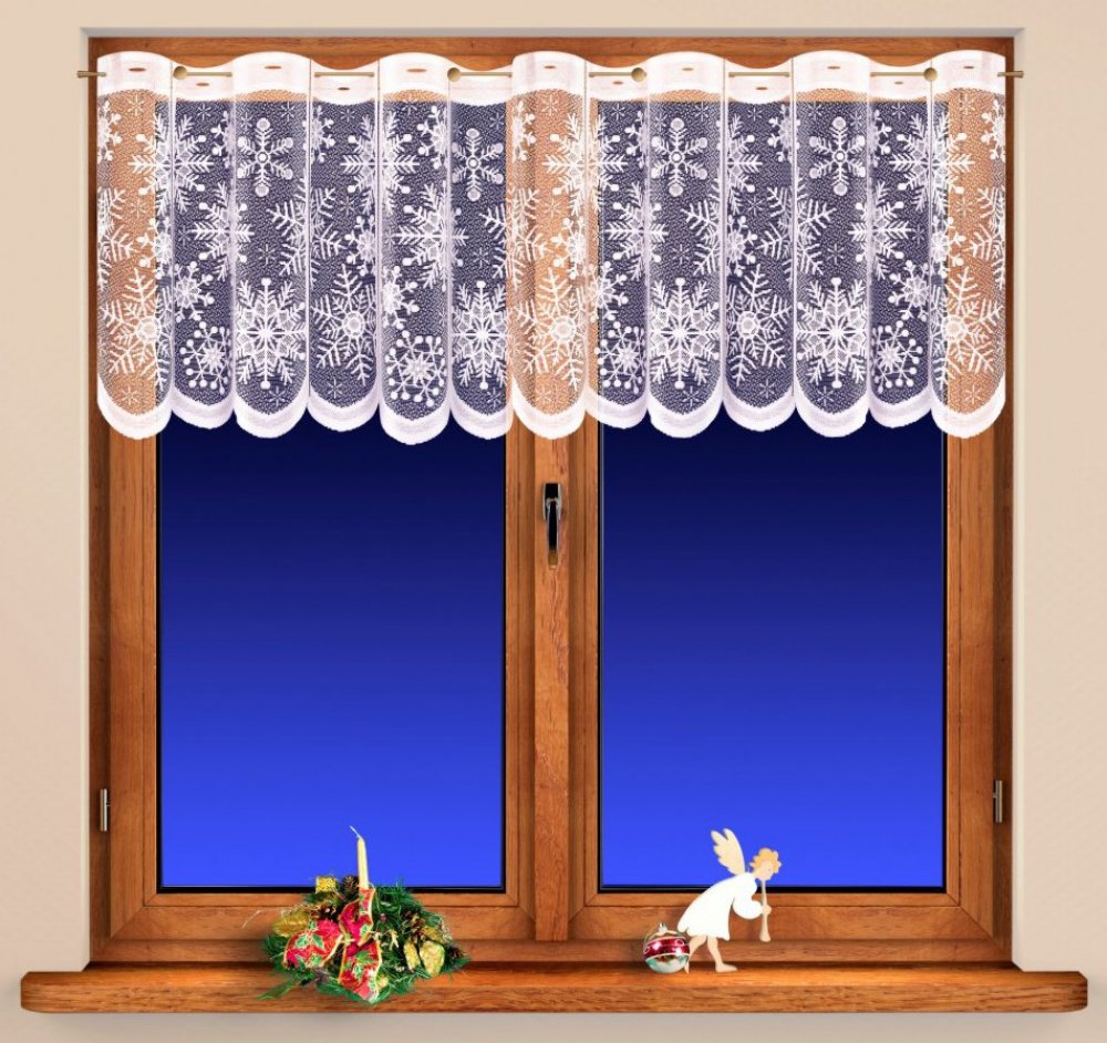 Olzatex žakárová vitrážová záclona SNĚHOVÁ VLOČKA, zimní, vánoční vzor s  bordurou, bílá, výška 90cm (v metráži) | Srovnanicen.cz