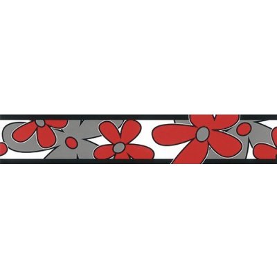 Impol Trade Samolepící bordura květy červeno-šedé 69043, rozměr 5m x 6,9cm