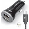 Nabíječka k GPS navigacím Adaptér do auta Aligator 2xUSB, smart IC, 3, 4A + USB-C kabel - černý