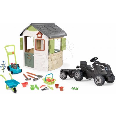 Smoby Set domeček s traktorem a přívěsem Farmer Life Jura Lodge rozšiřitelný s krmítkem a kolečko se sekačkou – Hledejceny.cz