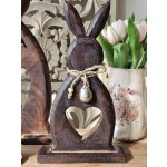 Hnědá dekorace králík z mangového dřeva se srdíčkem 11*2,5*29 cm – Zboží Dáma
