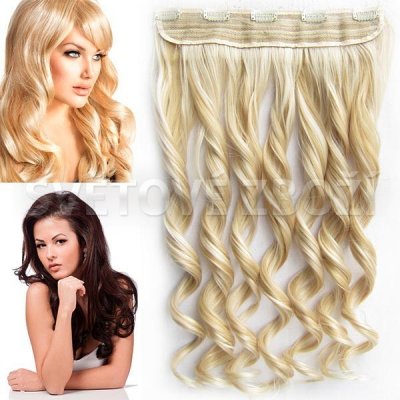 Girlshow Clip in pás vlasů vlnité lokny 55 cm odstín F22/613 (melír světle plavé v beach blond) – Zboží Mobilmania