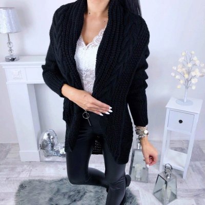 Fashionweek Italský teply svetr kabát s limcem DELUX OK K11 Černá – Zboží Mobilmania