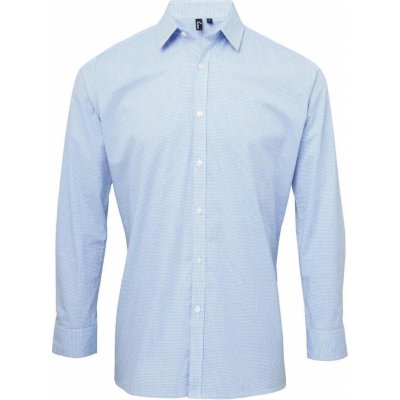 Premier Workwear pánská popelínová košile Gingham s drobným kostkovaným vzorem PW220 modrá světlá - bílá
