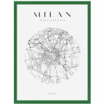 Plakát Miláno mapa města kruh 40X50 cm + zelený rám