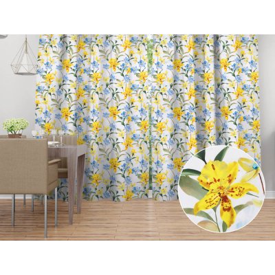 Biante Dekorační závěs TF-081 Žluto-modré lilie na bílém 140x150 cm – Hledejceny.cz