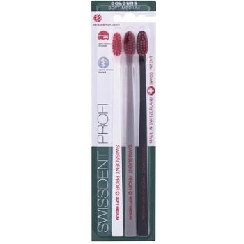 Swissdent Colours Set černý červený modrý sada zubních kartáčků soft medium 3 ks