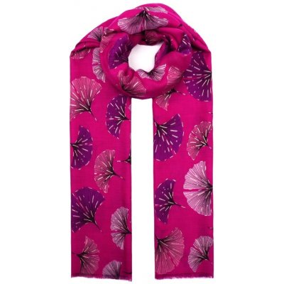 Classic Scarf fuchsiová šála s listy ginkgo biloby pléd přes ramena zlaté linky tón v tónu růžová – Zboží Mobilmania