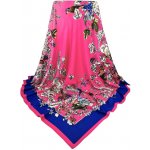 Classic Scarf dámský velký květovaný šátek na krk jasně růžový s modrou – Zboží Mobilmania