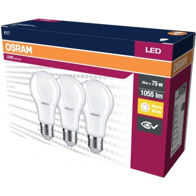 Osram Žárovka LED VALUE CLA75 E27 10W/827 3balení BASECLA75 – Hledejceny.cz