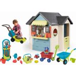 Smoby Set domeček s restaurací a obchodom Chef House Life rozšiřitelný a sekačka s kolečkem a vozík s kbelíkem a zahradním nářadím – Zboží Dáma
