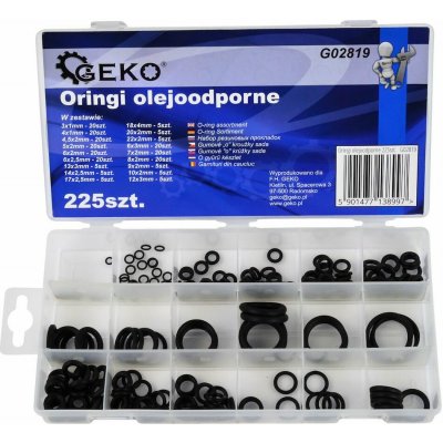 Geko O-kroužky odolné proti oleji, 225 ks – sada 18 velikostí (Geko G02819) – Sleviste.cz