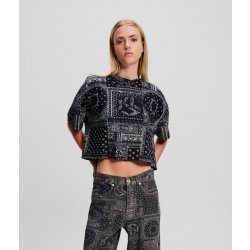 KARL LAGERFELD JEANS KLJ OVERSIZE CROP AOP SSLV TEE černá