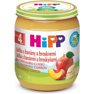 Hipp BIO jablka s banány a broskvemi ovocný příkrm 125 g – Zbozi.Blesk.cz