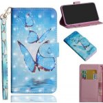 Pouzdro Decor PU kožené peněženkové Nokia 8.1 - modré motýl – Zboží Mobilmania