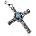 Šperky eshop Mohutný přívěsek z oceli 316L patinovaný keltský kříž s modrým oválem SP82.19 – Zboží Mobilmania