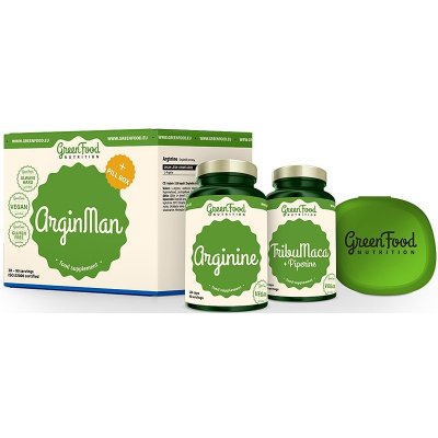 GreenFood Nutrition ArginMan Arginin podpora potence a vitality 120 ks + TribuMaca podpora sportovního výkonu 90 ks + Pillbox krabička na suplementy – Hledejceny.cz