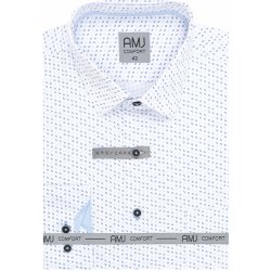 AMJ pánská bavlněná košile dlouhý rukáv VDBR1323 bílá modře vzorovaná
