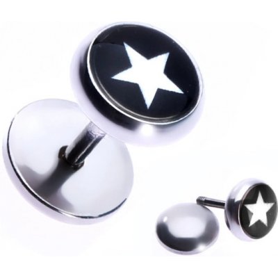 Šperky eshop nepravý ocelový piercing do ucha s hvězdou v černém kruhu AA39.09 – Zboží Mobilmania