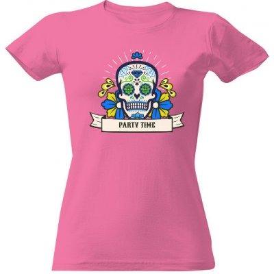 Tričko s potiskem Lebka s květinami PARTY TIME Růžová – Zboží Mobilmania