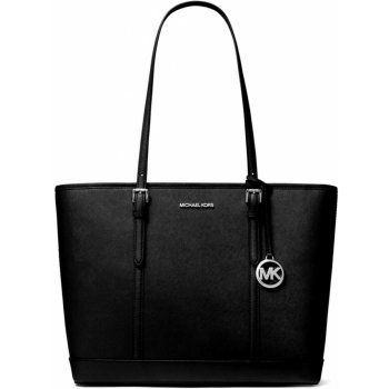 Michael Kors Černá kožená kabelka Jet Set lg tote silver black