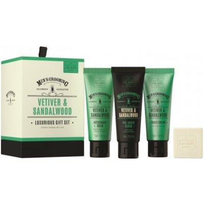 Scottish Fine Soaps Vetiver and Sandalwood krém na holení 75 ml + pleťový peeling před holením 75 ml + balzám po holení 75 ml + mýdlo 40 g dárková sada – Zboží Mobilmania