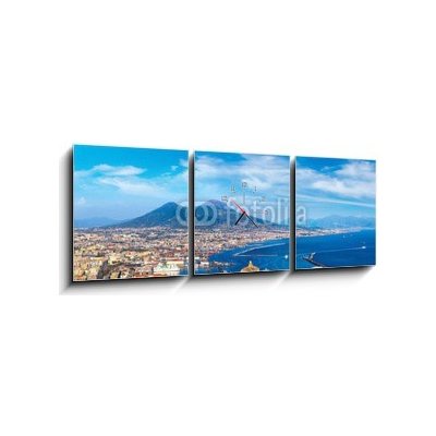 Obraz s hodinami 3D třídílný - 150 x 50 cm - Napoli and mount Vesuvius in Italy Napoli a hora Vesuv v Itálii