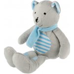 Teddies Medvěd sedící se šálou šedivo-modrý 19 cm – Zbozi.Blesk.cz