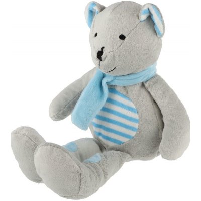 Teddies Medvěd sedící se šálou šedivo-modrý 19 cm