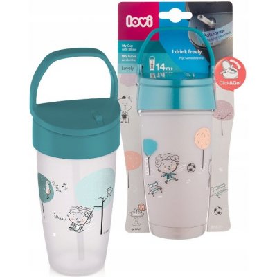 LOVI hrneček se slámkou Lovely Boy Junior šedá/tyrkysová 350 ml – Zboží Mobilmania