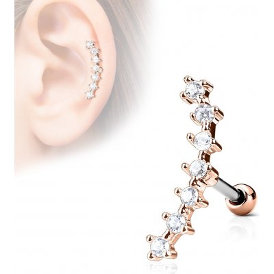 Šperky4U zlacený cartilage piercing do ucha čiré kamínky CP1031-RDC