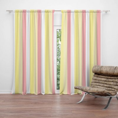 Sablio Závěs Žlutorůžové pruhy: 2ks 140x250cm – Hledejceny.cz