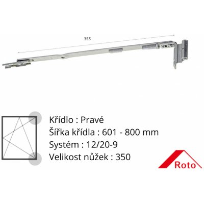 Roto NT rámové nůžky Pravé křídlo 601 - 800 (350) mm 12/20-9 258059 – Zbozi.Blesk.cz
