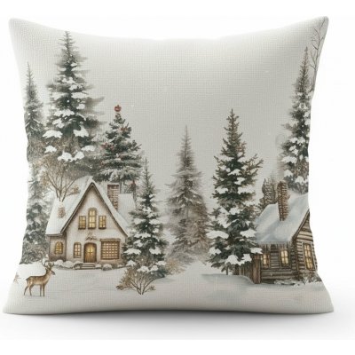 Forbyt Vánoční CYH6059R zasněžené chaloupky bílo-zelená 40 x 40 cm – Zboží Dáma