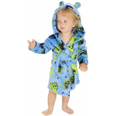 Dětský župánek s kapucí modrý s dinosaury – Zboží Dáma
