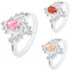 Prsteny Šperky eshop Blýskavý prsten se zahnutými rameny tři barevné zirkonové slzičky R45.22 Světle oranžová