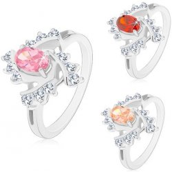Šperky eshop Blýskavý prsten se zahnutými rameny tři barevné zirkonové slzičky R45.22 Světle oranžová