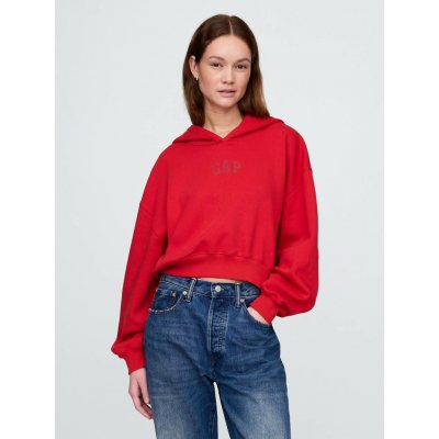 GAP mikina s kapucí Logo Cropped Americana Červená – Sleviste.cz