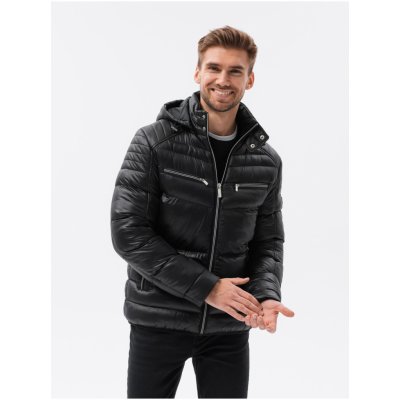 Ombre Clothing pánská prošívaná bunda s kapucí černá – Zboží Mobilmania