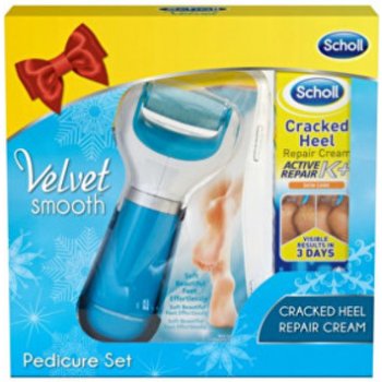 Scholl Velvet Smooth Pedicure Set dárková sada modrý strojek diamond + hydratační krém na nohy 60 ml