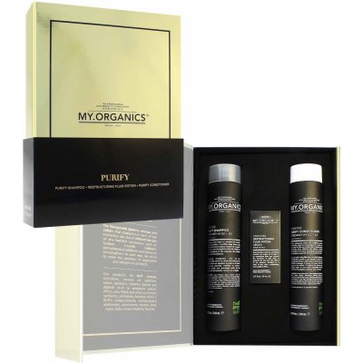 MY.ORGANICS Purify Deluxe 2023 dárková sada šampon proti vypadávání vlasů + kondicionér proti vypadávání vlasů + vlasový elixír 30 ml