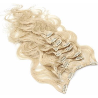 Clip in vlasy vlnité 100% lidské REMY 50cm nejsvětlejší blond – Hledejceny.cz