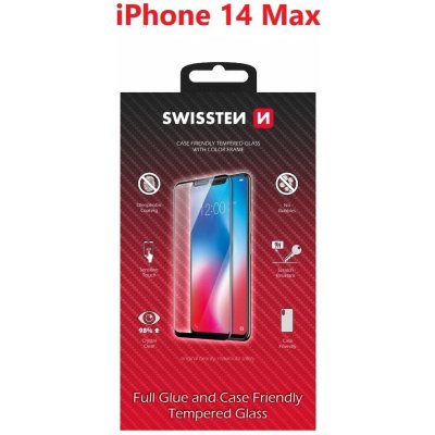 SKLO SWISSTEN FULL GLUE, COLOR FRAME, CASE FRIENDLY APPLE IPHONE 14 PLUS ČERNÉ – Zboží Živě