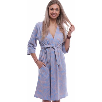 Lehký dámský župan vzor růžové listí 1G0650 modrá – Zboží Dáma