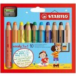 Stabilo Pastelky STABILO woody 3 v 1 barvička vodovka voskovka 10 ks + ořezávátko 446509 – Hledejceny.cz