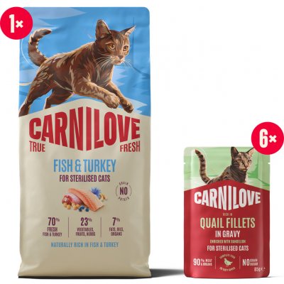 CARNILOVE TRUE FRESH CAT DRY FISH & TURKEY FOR STERILISED ADULT ALL BREEDS 6 kg – Hledejceny.cz