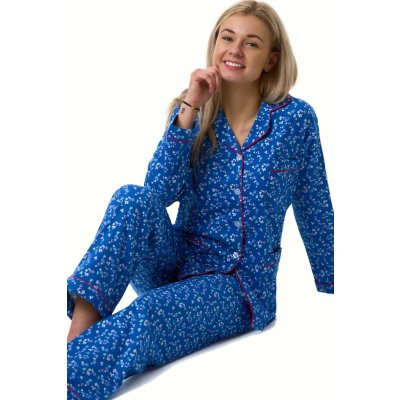 dámské teplý flanel modré květiny 1DF0048 modrá M – Sleviste.cz