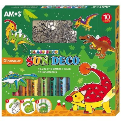 Amos Barvy na sklo Dinosaurus sada 10 barev 10,5 ml + 12 sklíček – Zboží Mobilmania